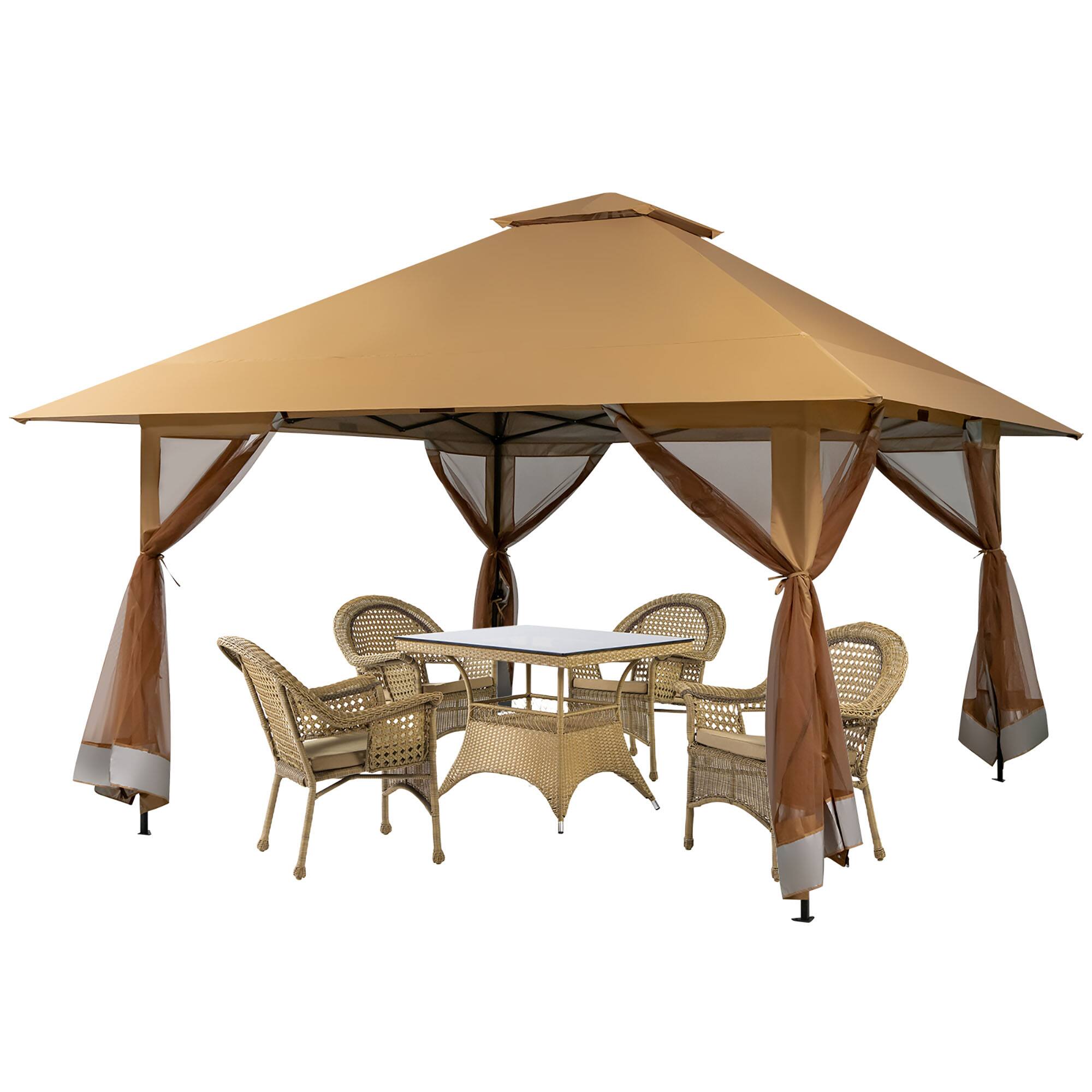 Alt View 1. Gymax - Gymax Outdoor Patio 13' x13' Pop Up Canopy Tent UV50+ Adjust Sun Protection w/ Mesh Sidewall Khaki - Khaki.