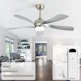 Sofucor - 52 Inch Ceiling Fan with Remote and Lights Quiet DC Motor 5 Blades High CFM Modern Bedroom Ceiling Fan - Nickel - Silver