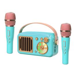 PRIMEPLUS - Portable Karaoke Machine, Bluetooth Speaker System, Voice Effects, 2 Wireless Microphones - Blue