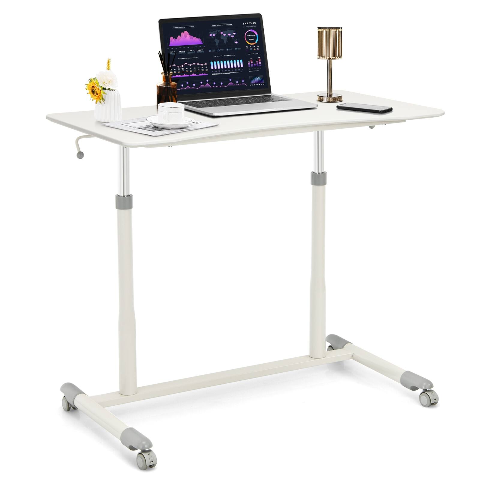 Alt View 9. Ecooso - Height Adjustable Rolling Desk, Sit-to-Stand Laptop Table with Mobile Wheels for Home Office - White.