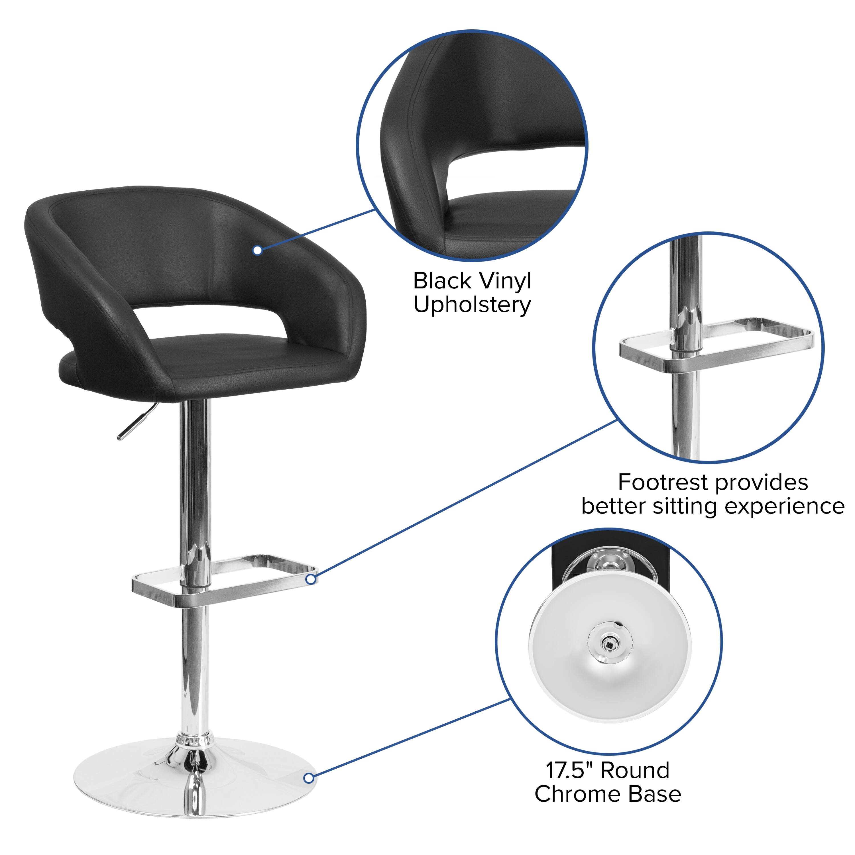 Black Vinyl Upholstery Footrest provides better sitting experience  
17.5" Round Chrome Base