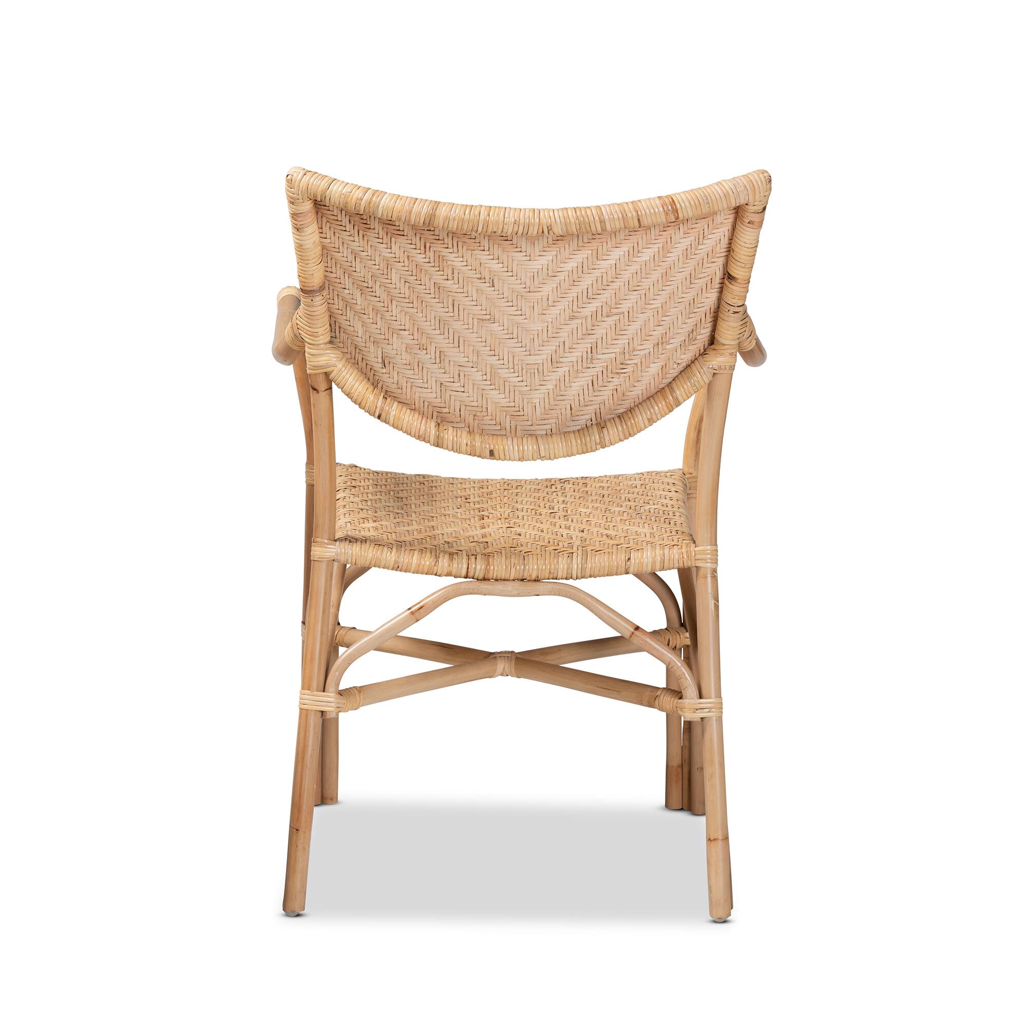Back. bali & pari - Damani Modern Bohemian Finished Rattan Dining Chair - Natural Brown.