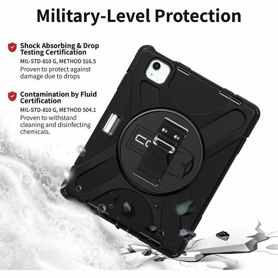 Military-Level Protection

- Shock Absorbing & Drop Testing Certification  
  MIL-STD-810 G, METHOD 516.5  
  Proven to protect against damage due to drops

- Contamination by Fluid Certification  
  MIL-STD-810 G, METHOD 504.1  
  Proven to withstand cleaning and disinfecting chemicals.
