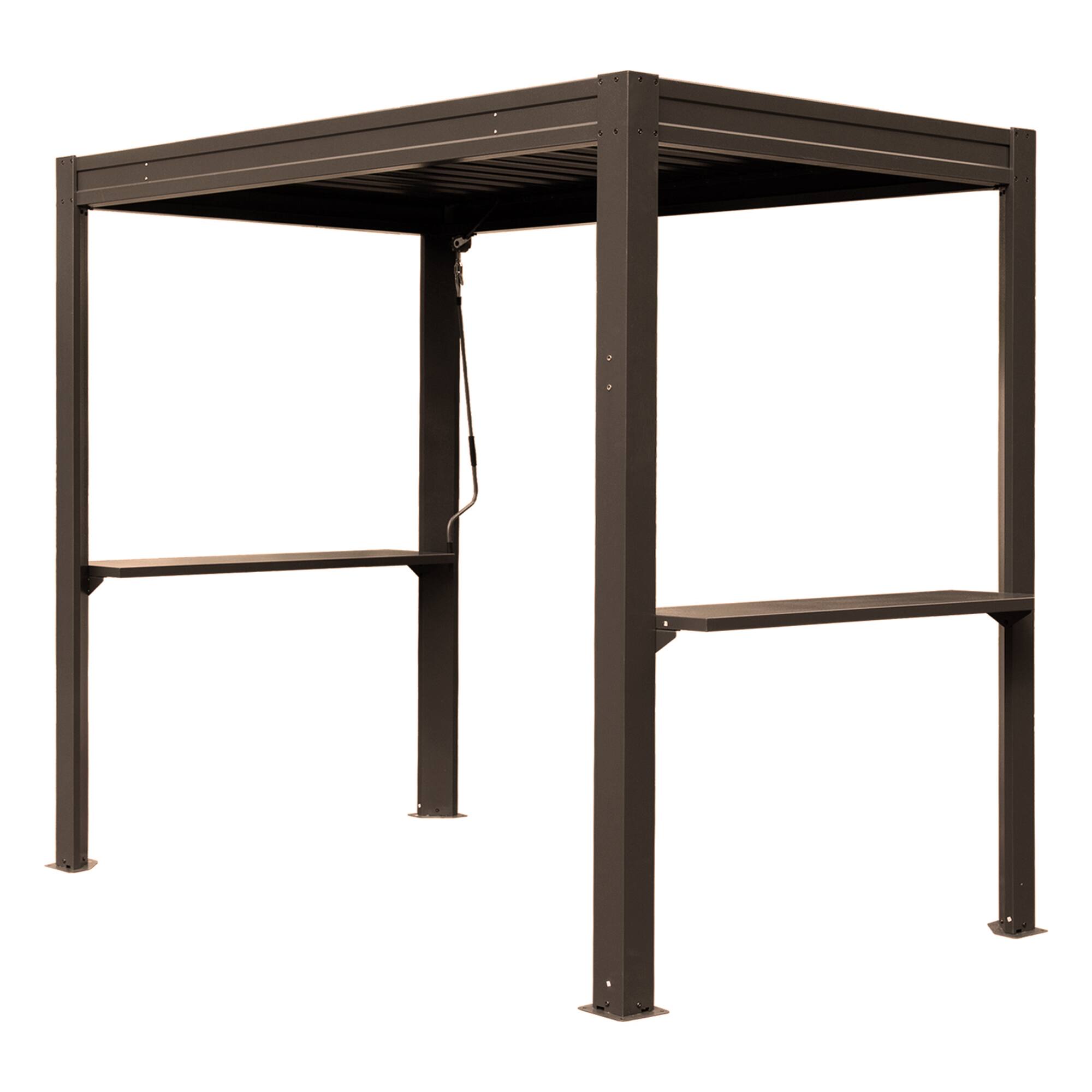 Angle. Loheer - Loheer Grill Pergola 8x5 FT Hardtop Metal Grill Gazebo with Adjustable Louvered Roof, Gutter, Side Shelves, Brown.