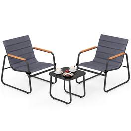Costway - 3 PCS Patio Bistro Set with Cushions & Tempered Glass Coffee Table for Balcony, Lawn - Black