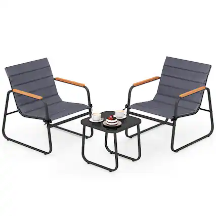 Front. Costway - Costway 3 PCS Patio Bistro Set with Cushions & Tempered Glass Coffee Table for Balcony, Lawn - Black.