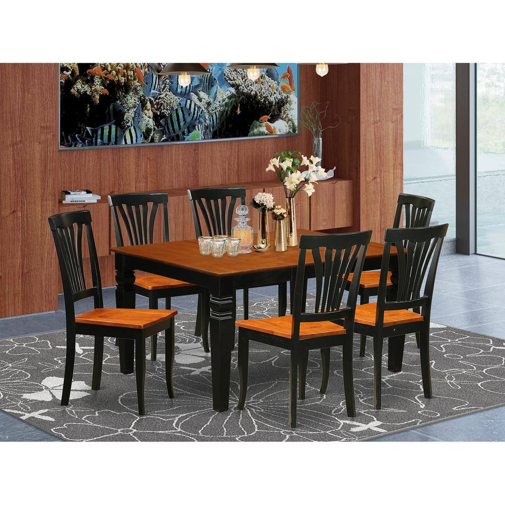 Back. East West Furniture - 7 Pc Kitchen table set with a Kitchen Table and 6 Wood Dining Chairs in Black - Black & Cherry.