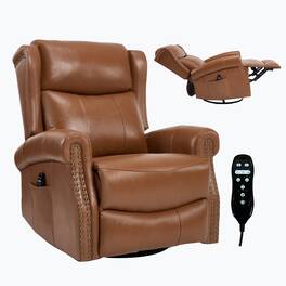 Boyel Living - Genuine leather Heat Massage Manual Recliner Chair with Rocker and Swivel for Living Room - Dark Yellow