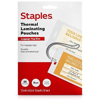 Staples - Thermal Laminating Pouches, Luggage Tag, 5 Mil, 25/Pack (5200302/5200304) - Clear