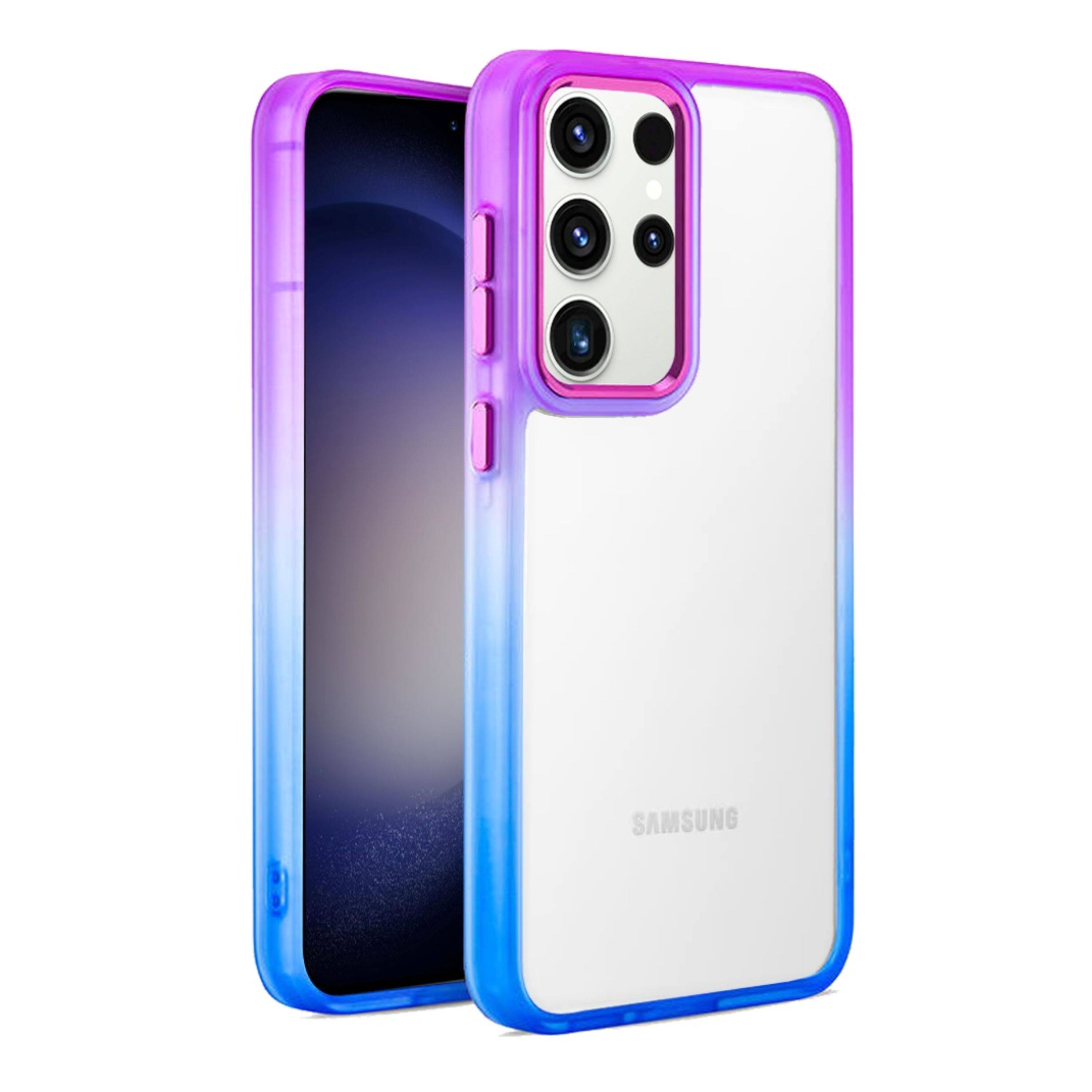 Angle. Kitcheniva - Color Fading Two Tone Frame Hybrid Phone Case For Samsung Galaxy S24+ Purple/Blue - Purple/Blue.