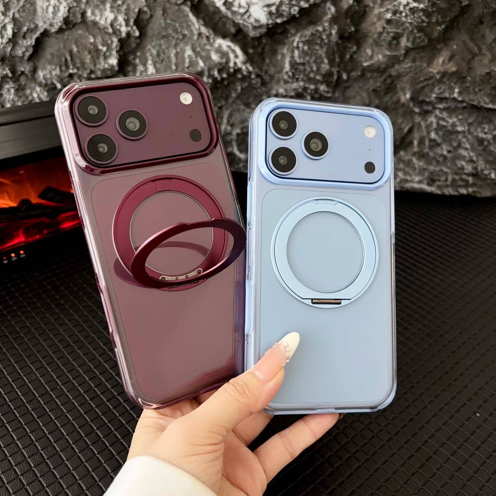 Left. Dteck - Magnetic Case for Apple iPhone 18 Pro Max, Slim Shockproof Clear Back Cover with 360 Degree Ring Metal Stand - Winered.