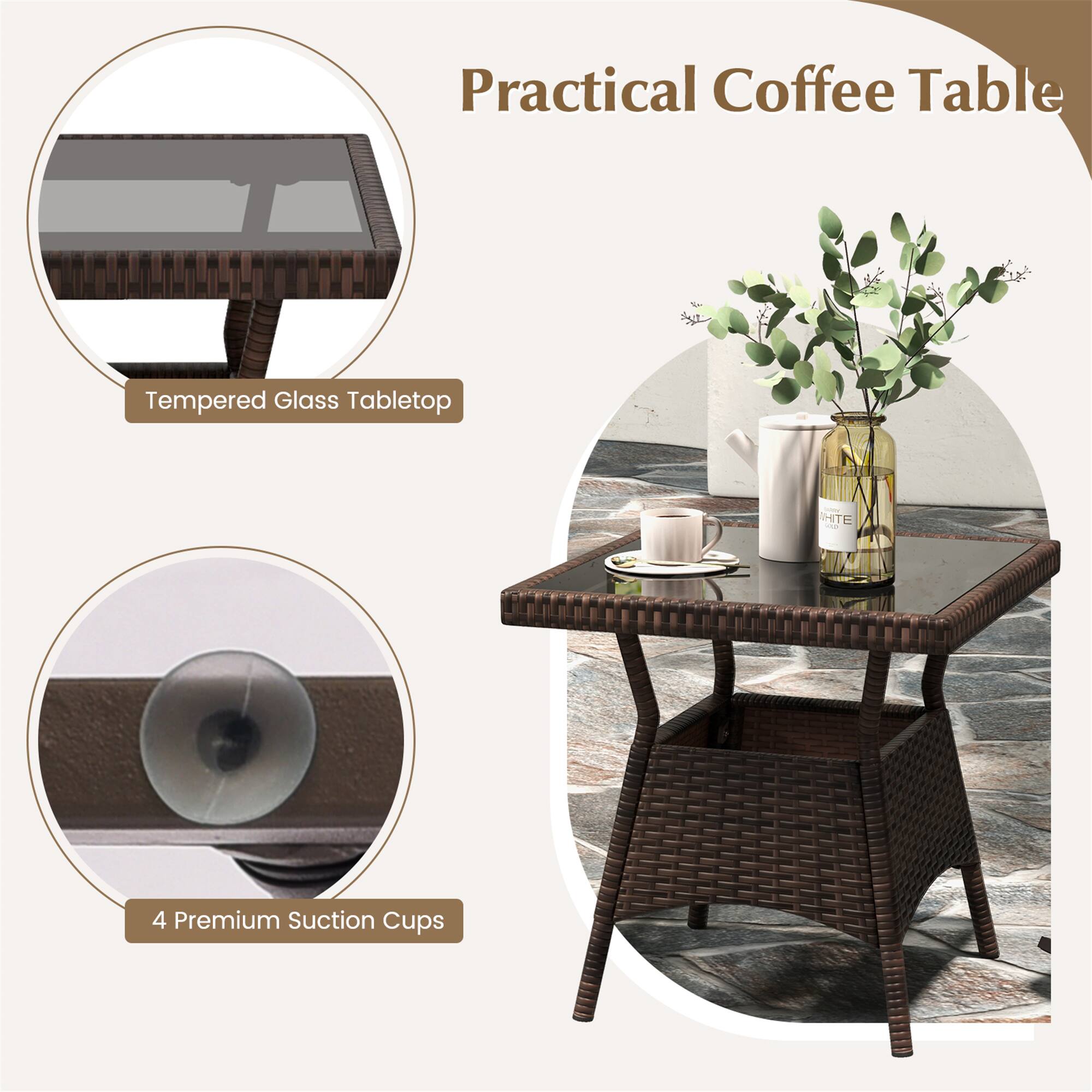 Practical Coffee Table

- Tempered Glass Tabletop
- 4 Premium Suction Cups
