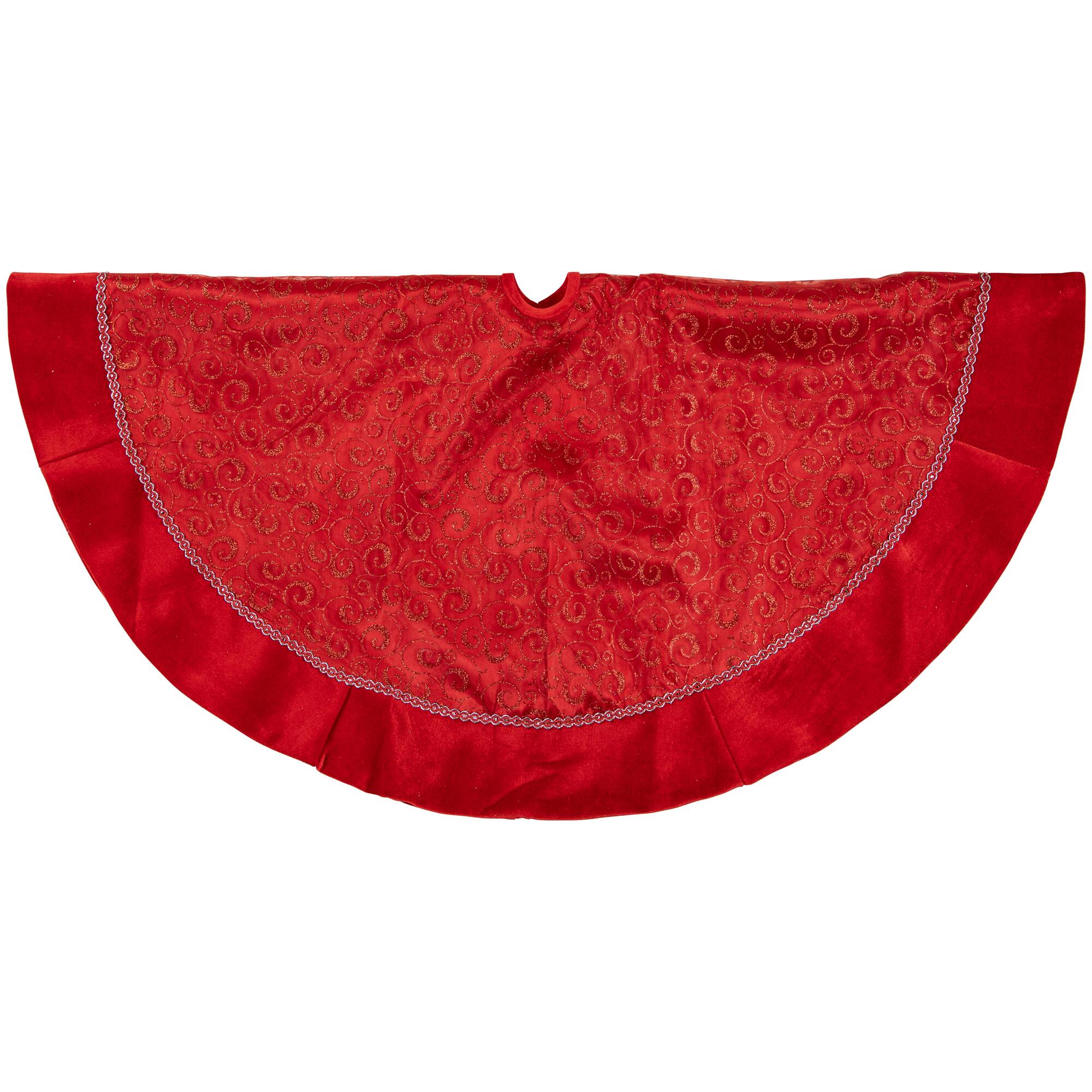 Alt View 2. Northlight - 48" Red Glittered Swirl Christmas Tree Skirt - Red.