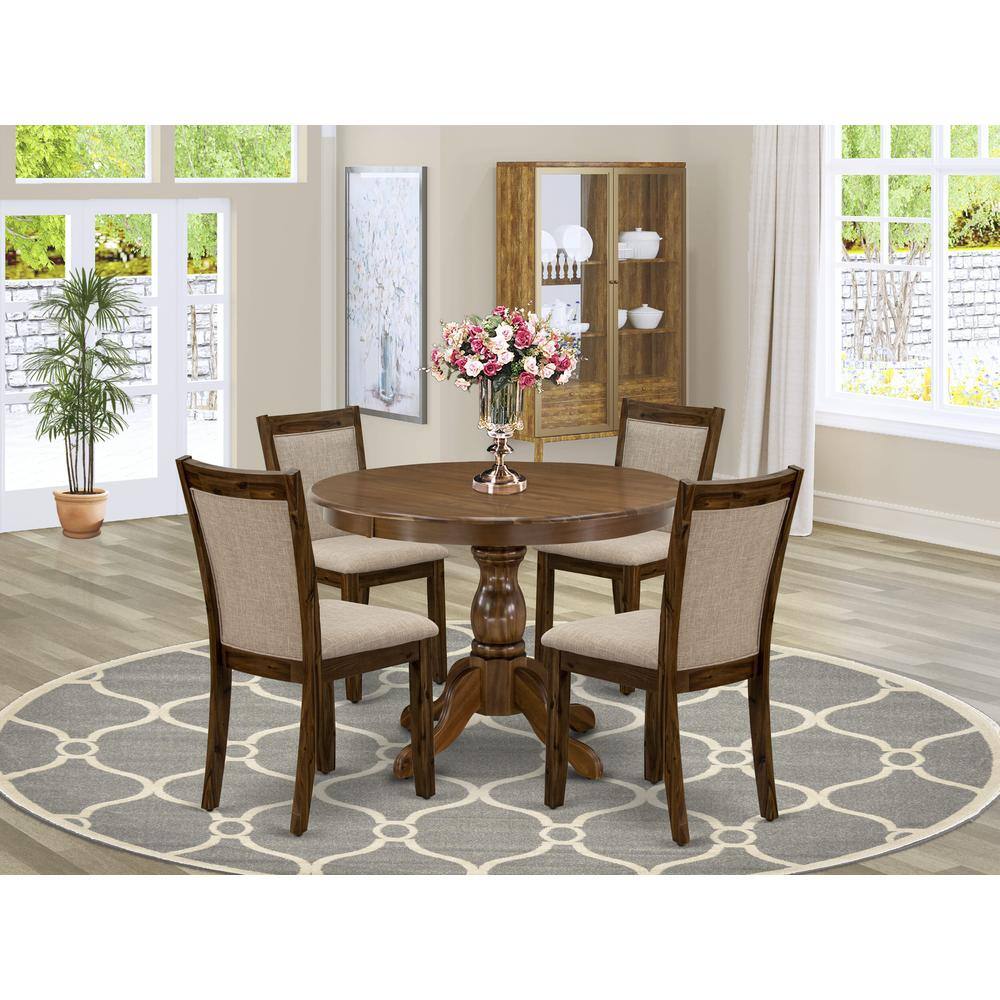 Back. East West Furniture - HBMZ5-AWN-04 5-Piece Dining Table Set Contains a Dining Table and 4 Light Tan Padded Chairs - Sand Blasting Antique - Antique Walnut.