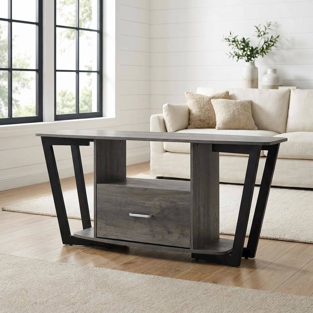 Alt View 1. FurniFact - Black Graystone TV Stand for 65-Inch Screens with Shelves and Storage - Black.