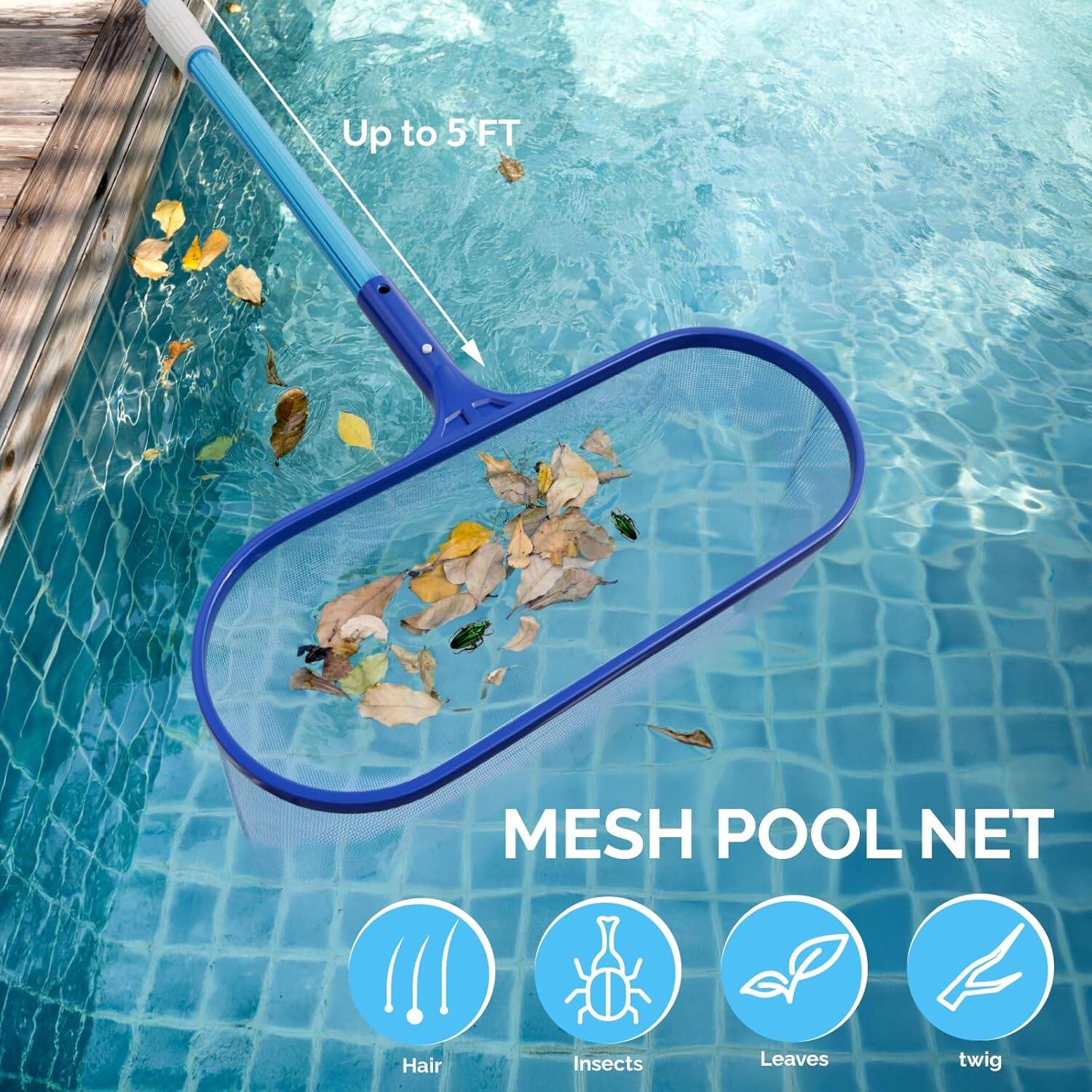 Up to 5 FT MESH POOL NET

Hair  
Insects  
Leaves  
Twig