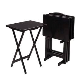 FurniFact - Solid Wood TV Trays Set Of 4 With Storage Rack Finish - Black