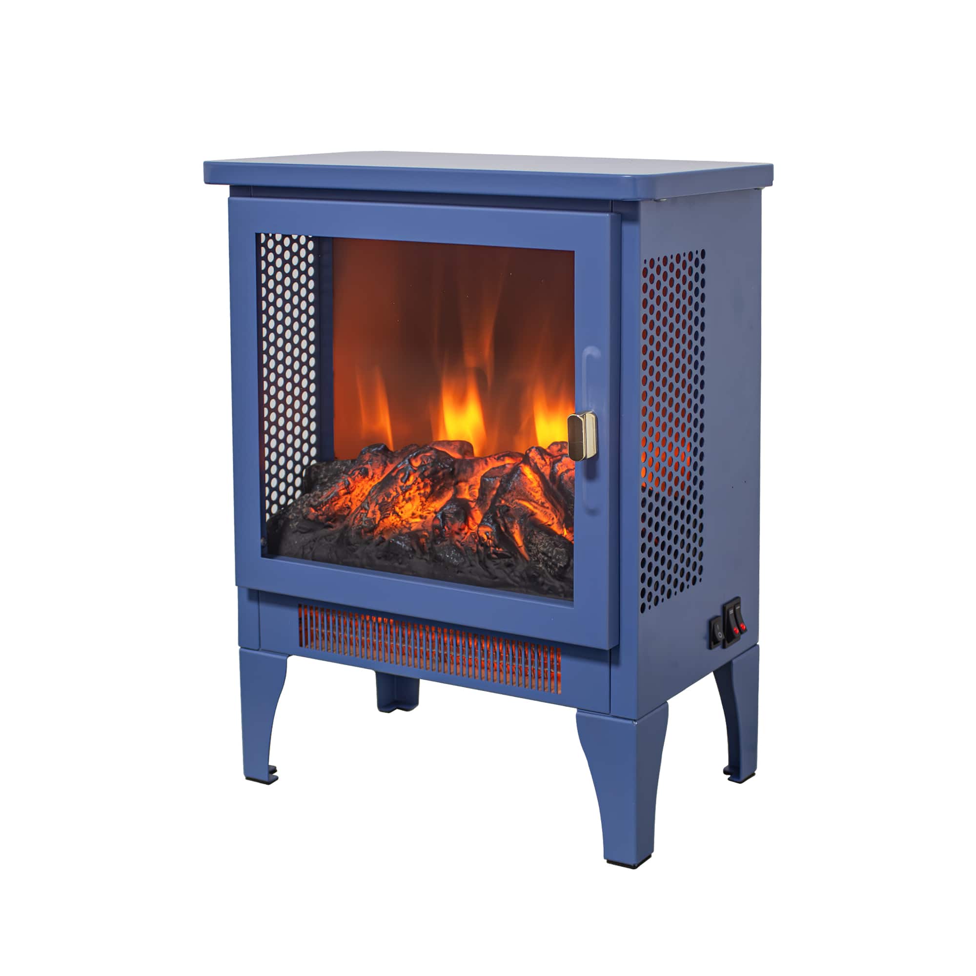 Mondawe - 18" Freestanding Electric Fireplace Stove Heater w/ 3D Panoramic Flame, CSA/UL Certified, 5000 BTU, 400 Sq.Ft - Blue
