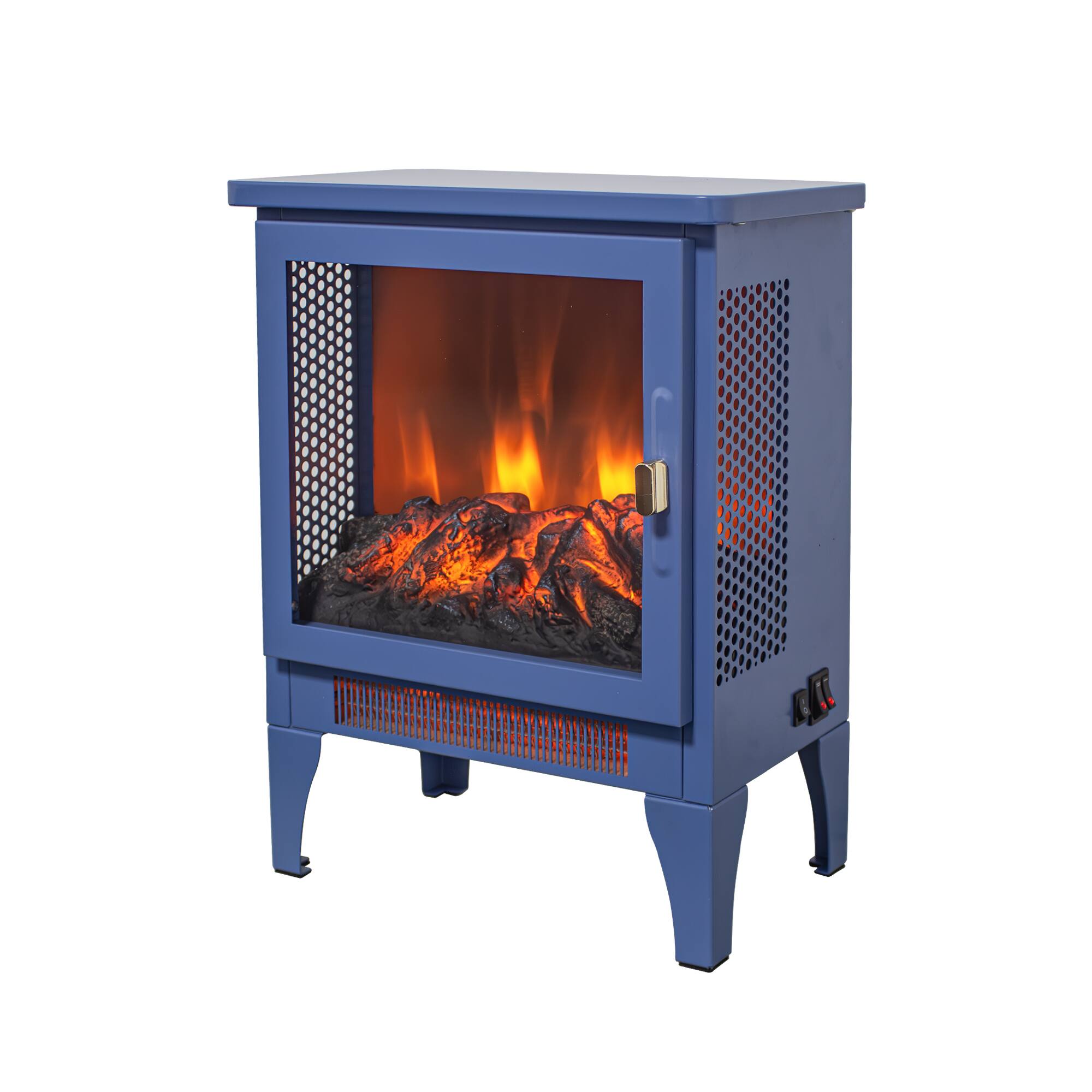 Angle. APRILSOUL - 17 Inch Freestanding Electric Fireplace Stove Heater With 3d Flame Effect Classic Blue - Blue.