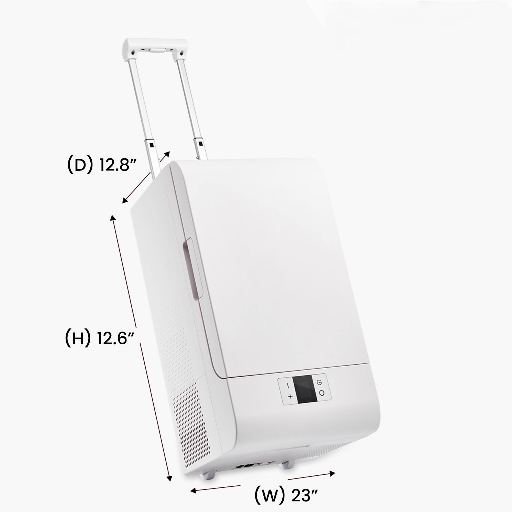 (D) 12.8"  
(H) 12.6"  
(W) 23"