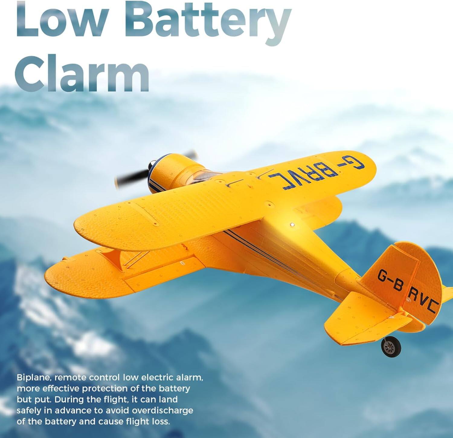 Low Battery Clarm

G-B RVC

Biplane, remote control low electric alarm, more effective protection of the battery but put. During the flight, it can land safely in advance to avoid overdischarge of the battery and cause flight loss.