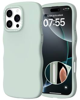 Ornarto - for iPhone 16 Pro Max Case 6.9", Wavy Liquid Silicone Protection Case with Camera Control Button - Light Green
