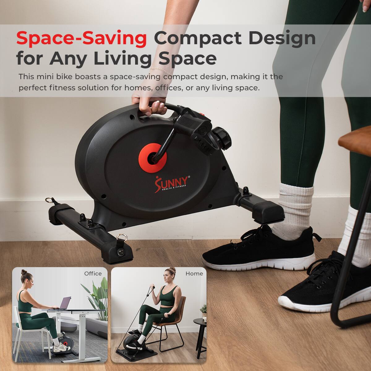 Space-Saving Compact Design for Any Living Space, This mini bike boasts a space-saving compact design, making it the perfect fitness solution for homes, offices, or any living space. SUNNY REALIM S.REN Office Home