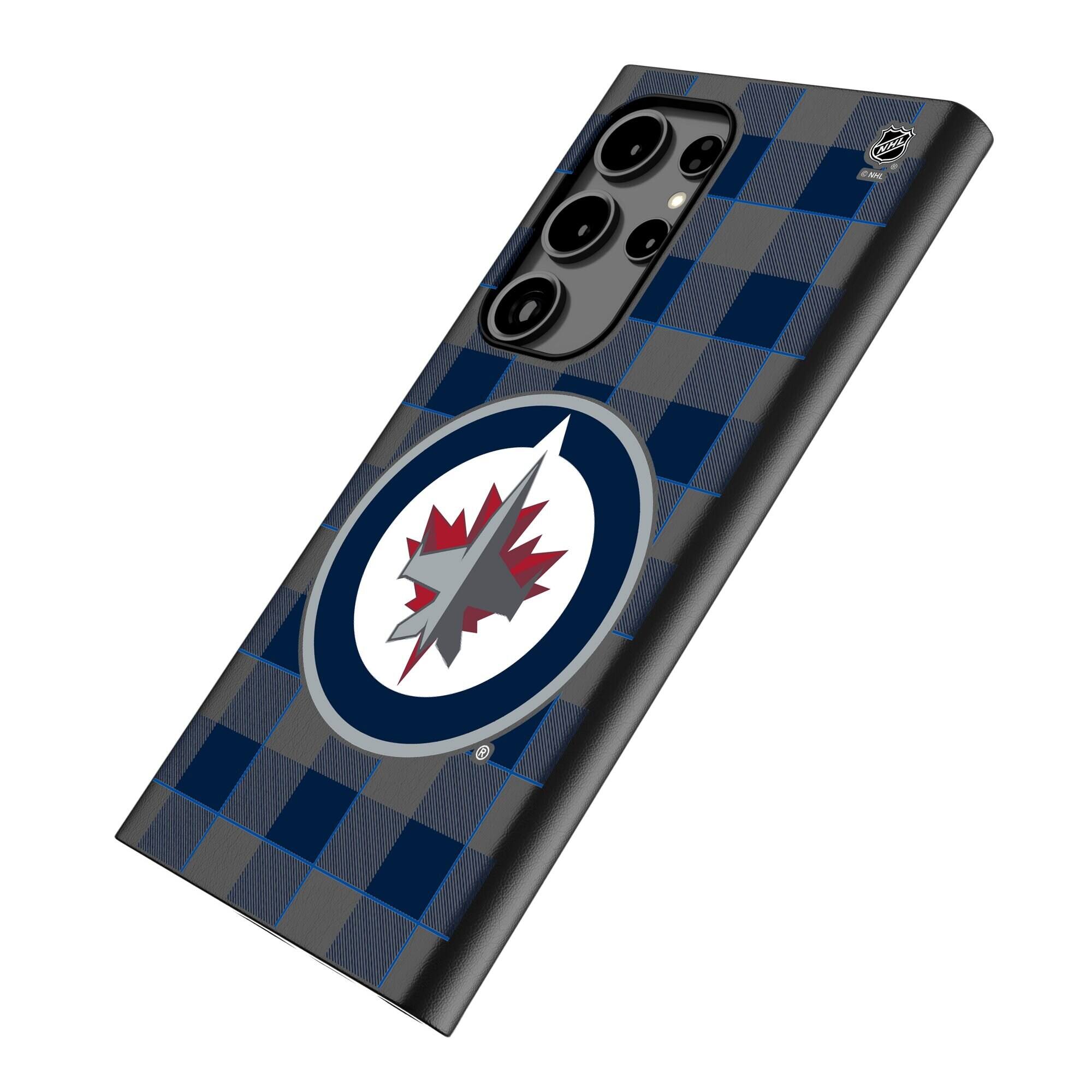 Alt View 1. Keyscaper - Winnipeg Jets Plaid Galaxy Magnetic Bump Case - S24 - Black.