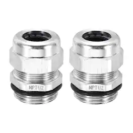 Unique Bargains - 1/2" NPT Cable Gland, IP68 Waterproof Strain Relief, 304 Stainless Steel, for 6-12mm Wire, 2pcs - Silver