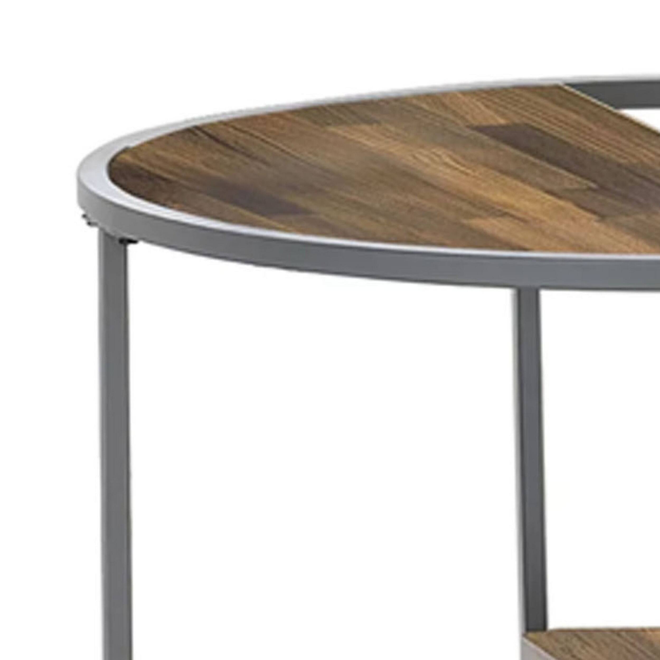 Alt View 1. Manhattan Lane - Lenn 24 Inch 3 Tier Round Brown Side End Table, Half Shelf, Gray Frame - Brown, Gray.