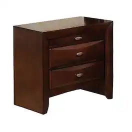 Manhattan Lane - Simo Nightstand, Spacious Top, Nickel, 3 Drawers, Solid Wood - Cherry Brown, Nickel