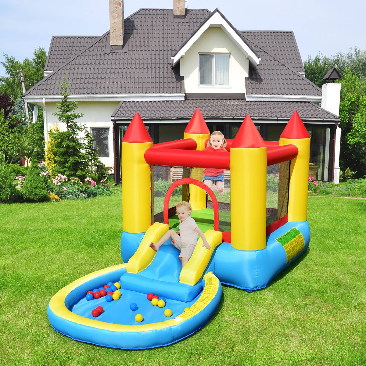 Alt View 1. Costway - Costway Inflatable Bounce House Kids Slide Jumping Castle Bouncer w/Pool and 580W Blower - Multicolor.