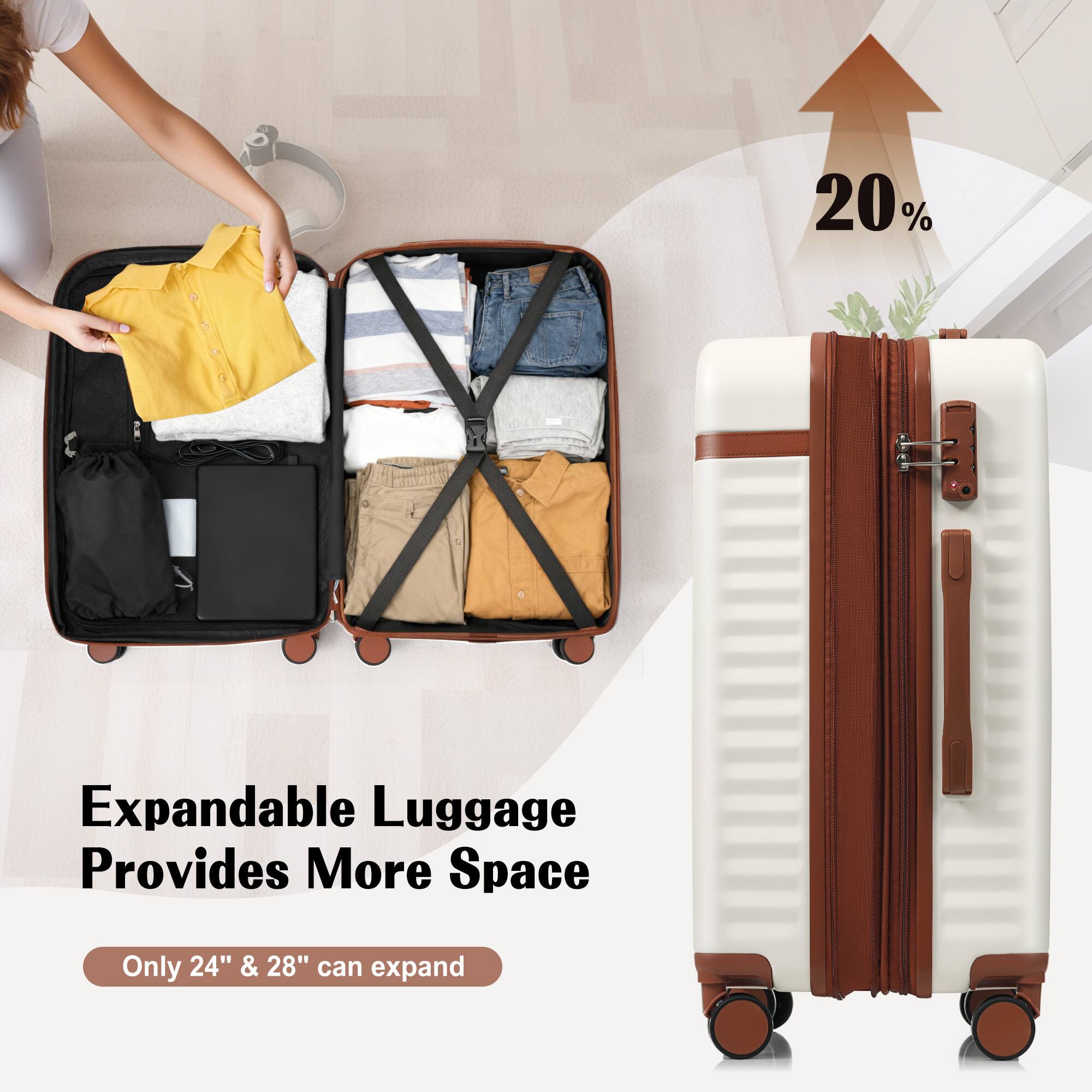 Expandable Luggage Provides More Space  
Only 24" & 28" can expand