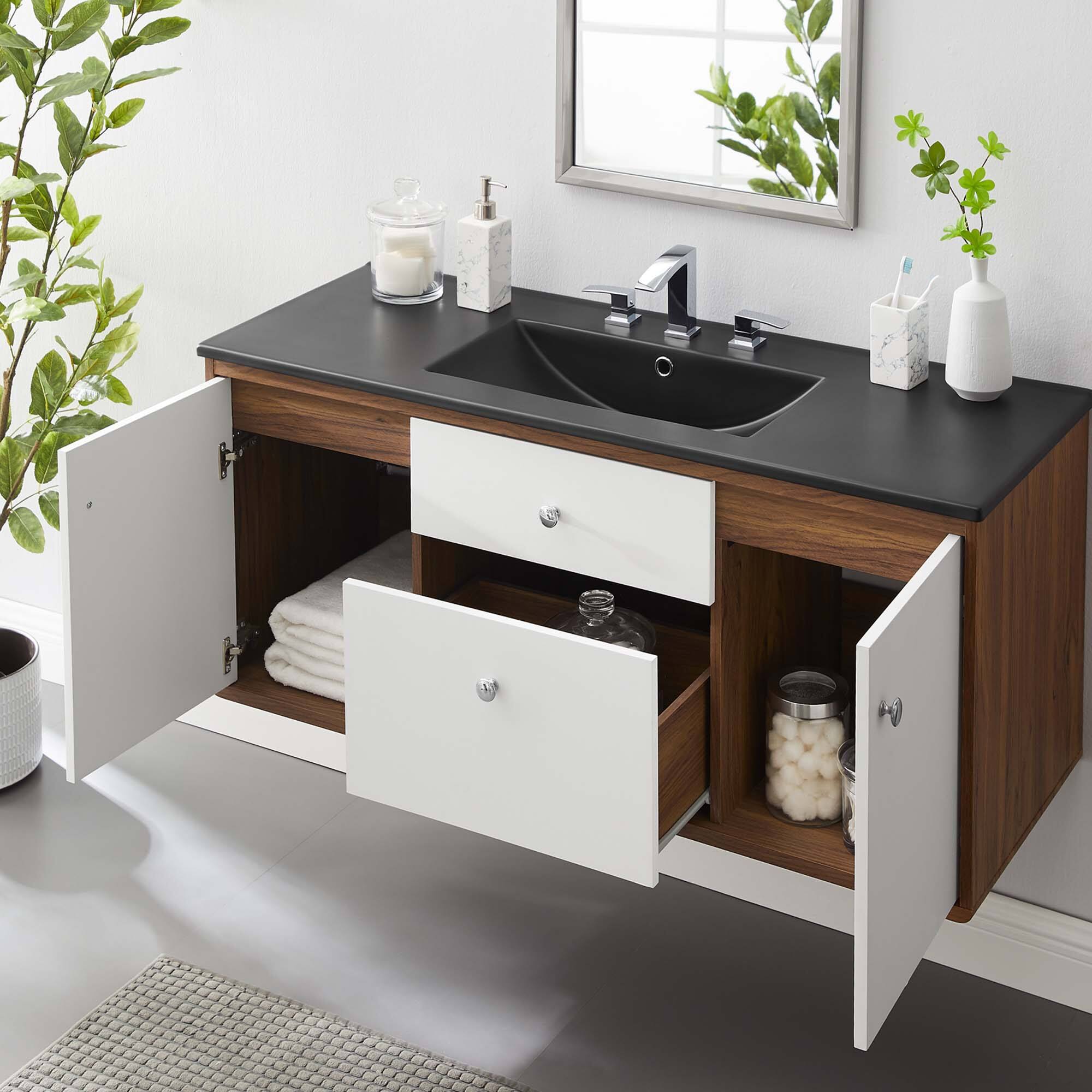 Left. Modway - Transmit Wall-Mount Bathroom Vanity Basin Included - Walnut Black.