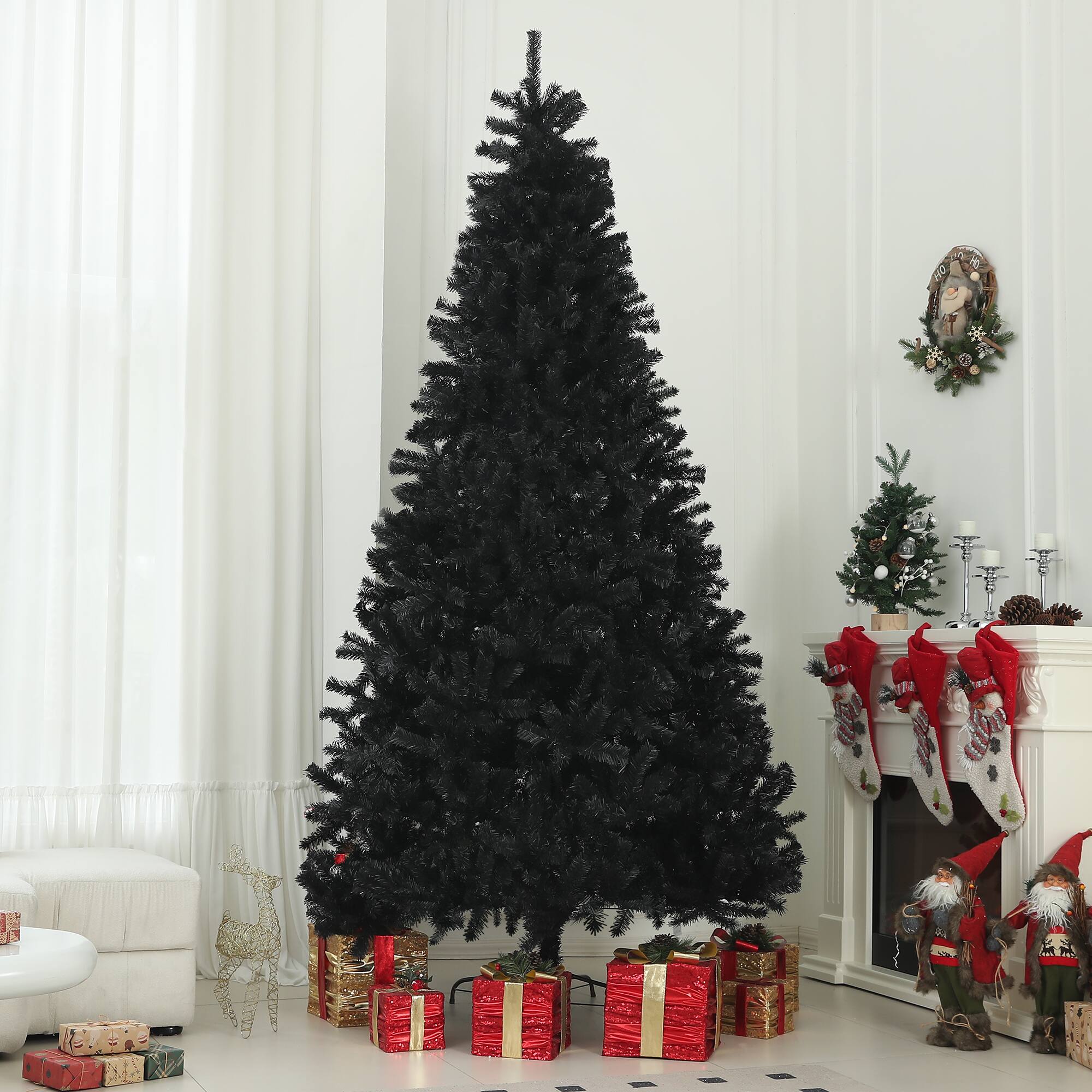 Alt View 7. Homcom - Tall Artificial Christmas Tree, Unlit, 2132 Branch Tips, Auto Open, Steel Base - black.