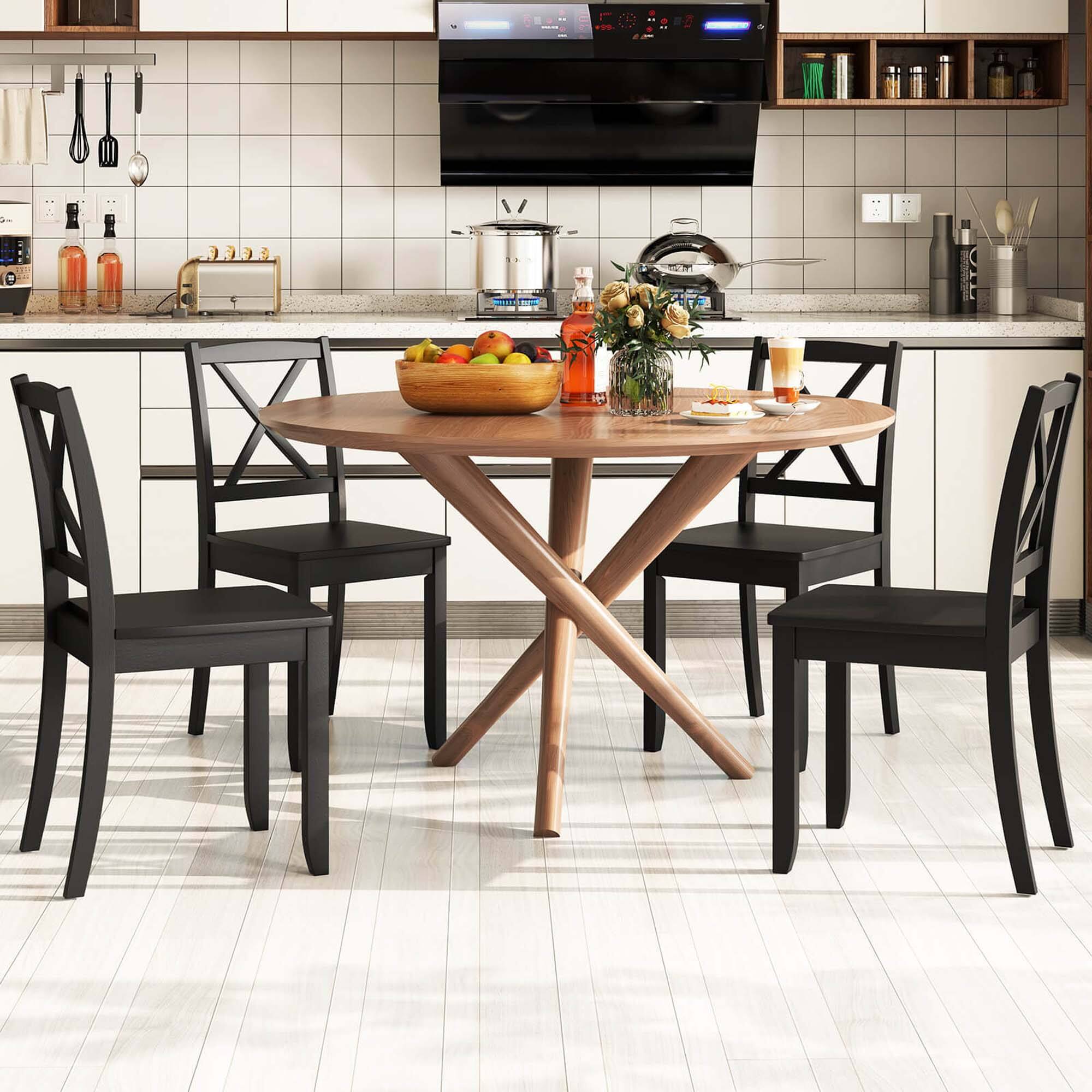 Alt View 2. Costway - Dining Chair Set of 2 Kitchen Side Chairs with Rubber Wood Legs & Cross Back - Black.