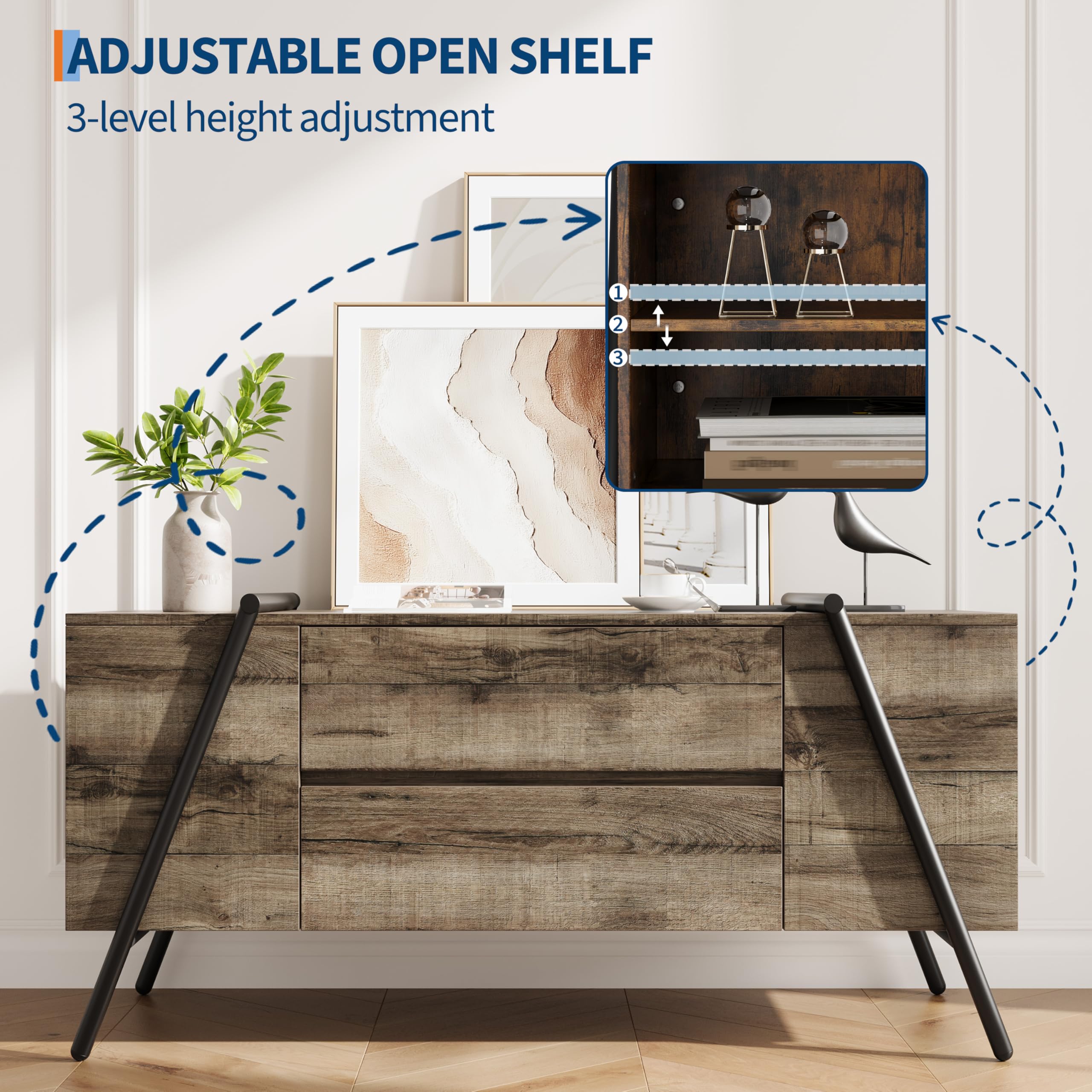 ADJUSTABLE OPEN SHELF  
3-level height adjustment