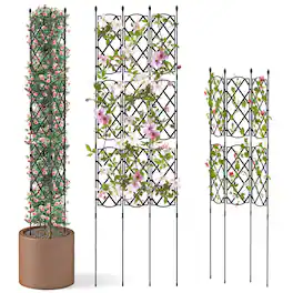 Costway - 1 PCS 58" x 73" Garden Trellis for Climbing Plants Rustproof Metal Plant Support Frame - Natural