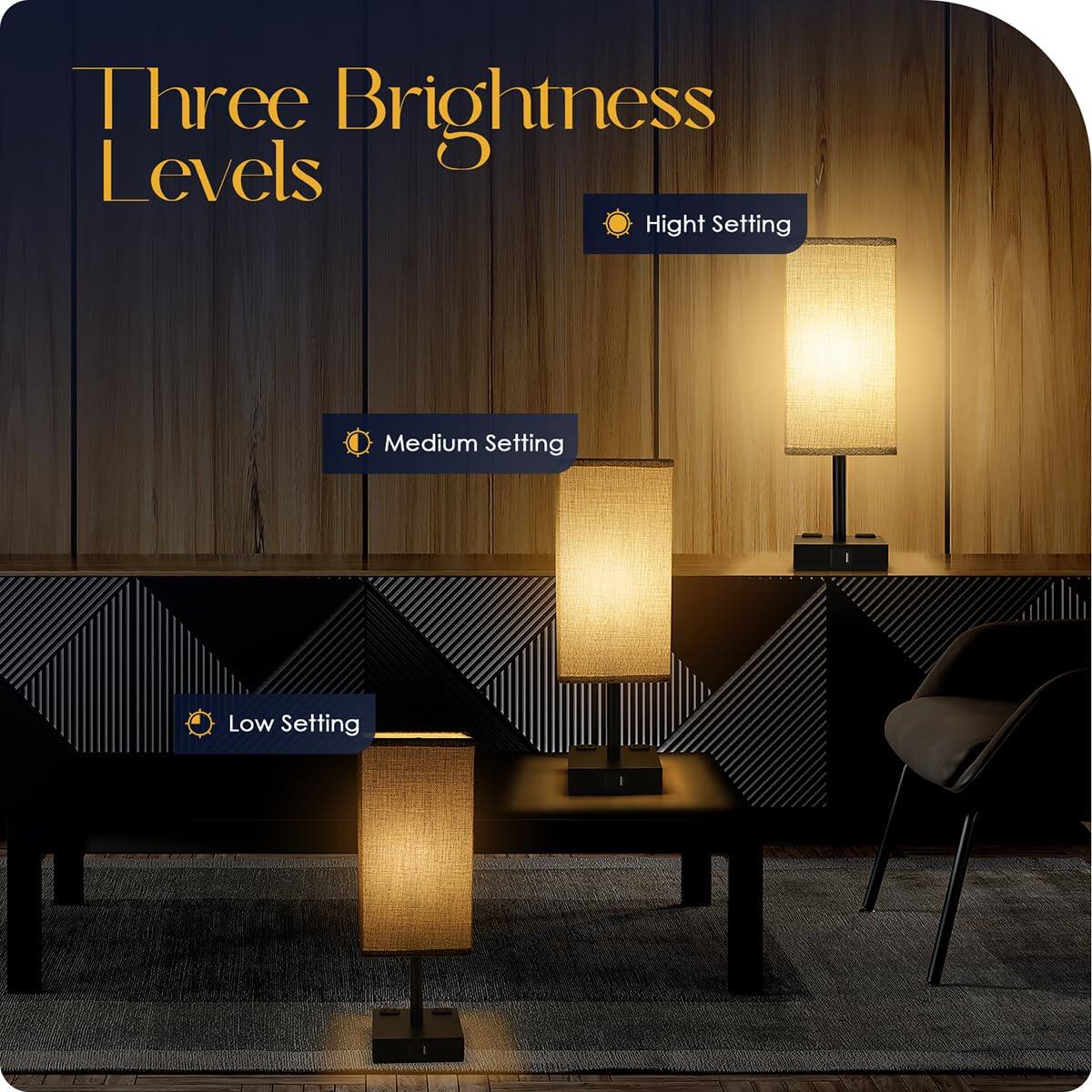 Three Brightness Levels

- High Setting
- Medium Setting
- Low Setting