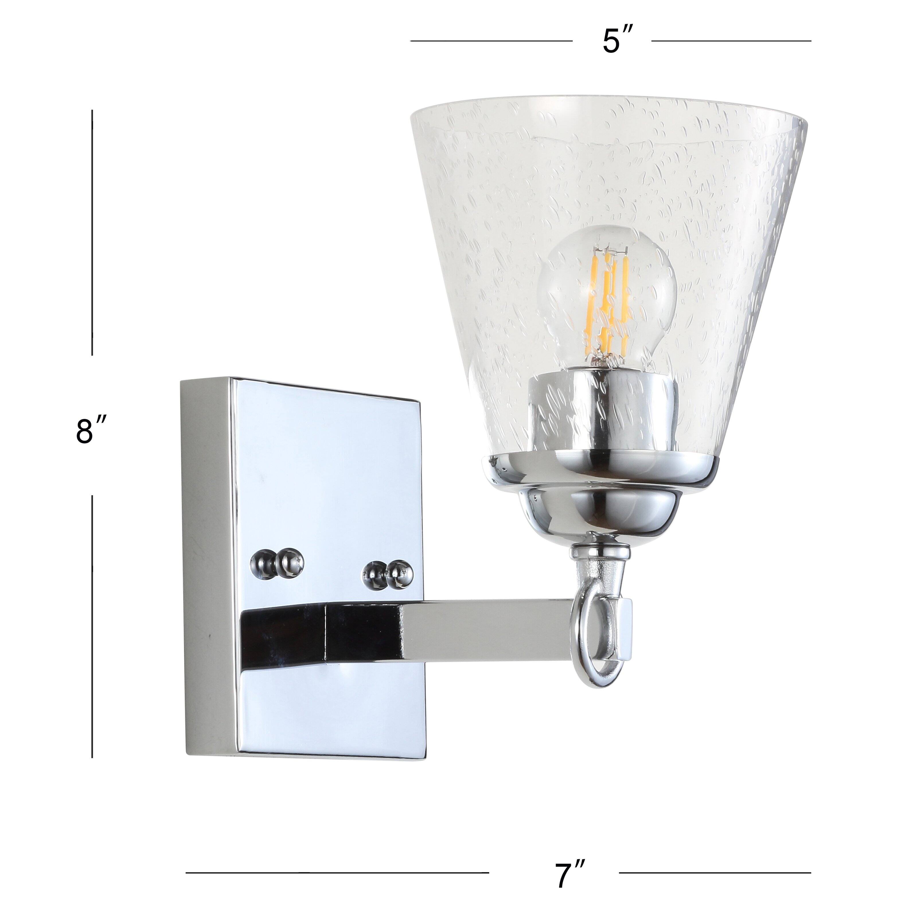 Alt View 2. Jonathan Y - Marion 5" 1-Light Hurricane Metal/Seeded Glass LED Vanity Light, Chrome - Chrome / Clear.