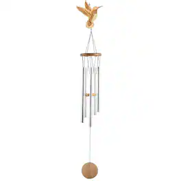 FC Design - 34" Long Wood Shilhouette Hummingbird Wind Chime Outdoor Patio or Garden Hanging Decoration - Multi-Color