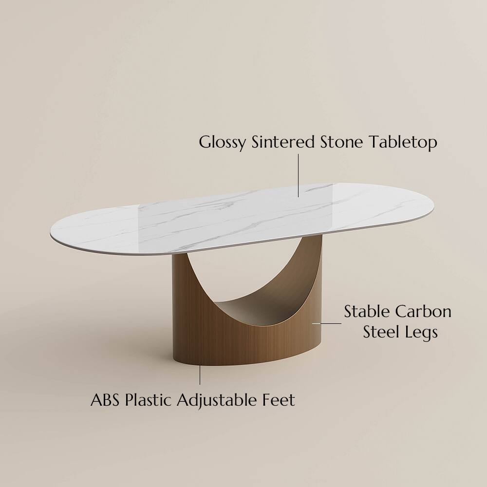 Glossy Sintered Stone Tabletop  
Stable Carbon Steel Legs  
ABS Plastic Adjustable Feet
