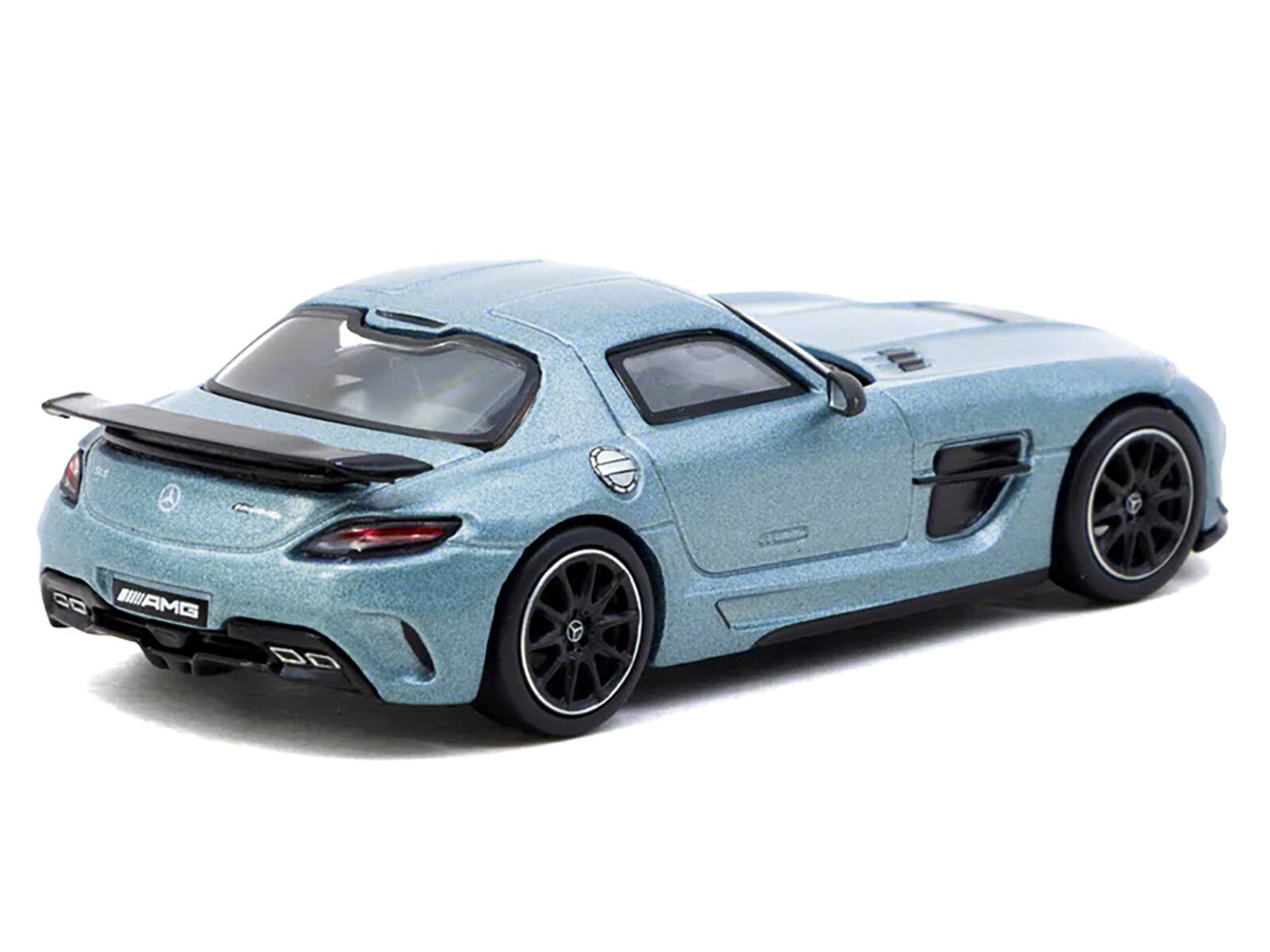 Left. Tarmac Works - Mercedes-Benz SLS AMG Coupe Black Series Matte Blue Metallic "Global64" Series 1/64 Diecast Model by Tarmac Works - Matte Blue Metallic.