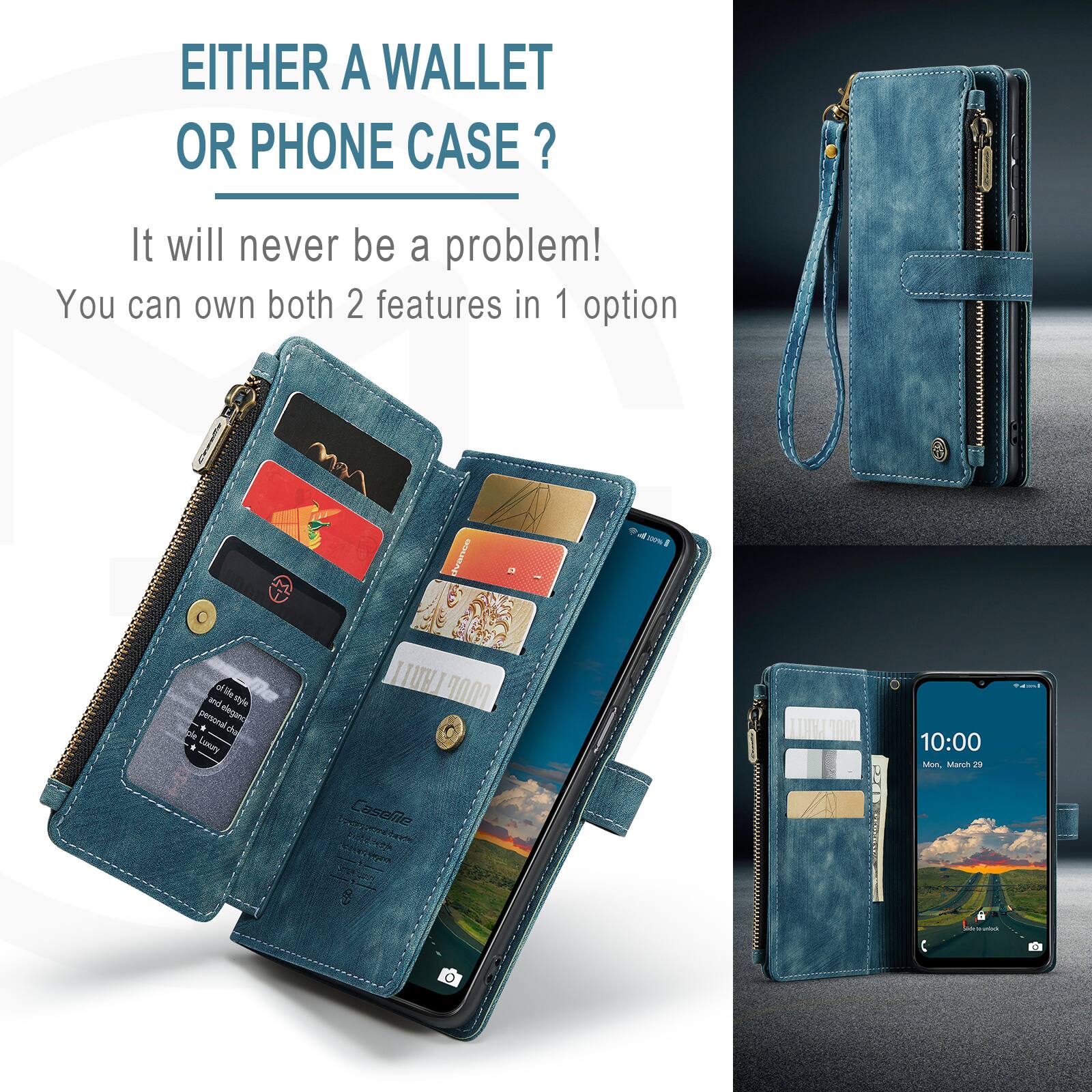 EITHER A WALLET OR PHONE CASE?  
It will never be a problem!  
You can own both 2 features in 1 option  

10:00  
Mon, March 29