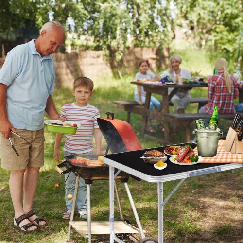 Alt View 5. Winado - 6FT Portable Folding Camping Table with Carry Handle, Adjustable Height for Party Picnic Outdoor Patio Garden Indoor - Black.