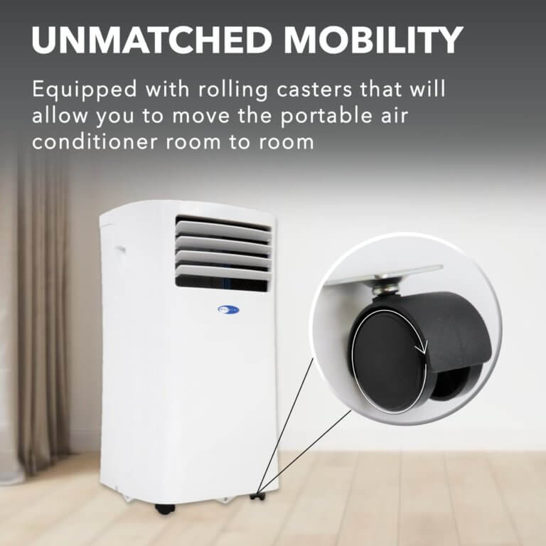 UNMATCHED MOBILITY

Equipped with rolling casters that will allow you to move the portable air conditioner room to room