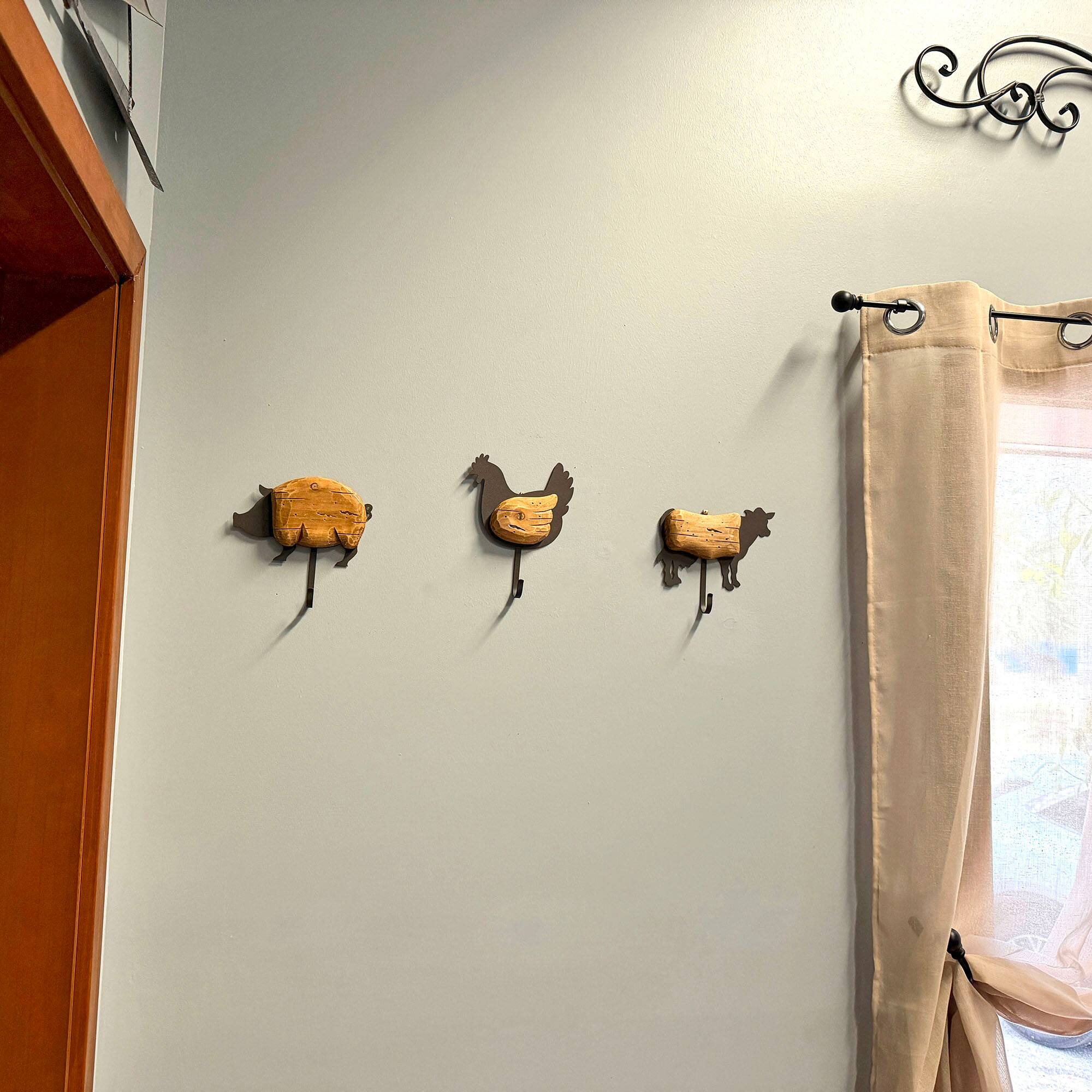 Alt View 5. Things2Die4 - Farm Animal Wall Hooks Set of 3 Wood Metal Farmhouse 7 in Brown Black - Brown.