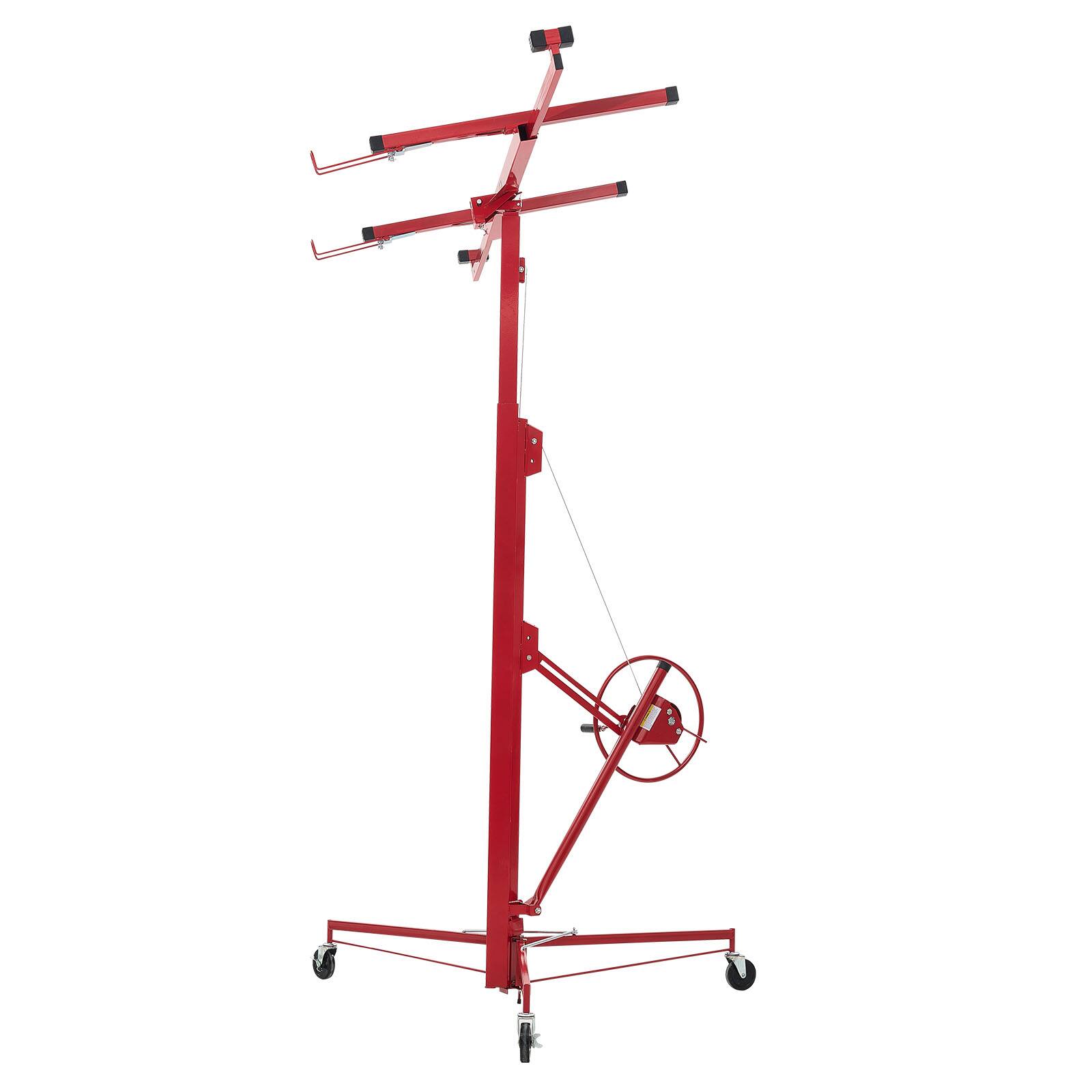 Alt View 5. VEVOR - 16ft Drywall Lift, Heavy-Duty 150 lbs Sheetrock Hoist with Adjustable Telescoping Arm, Lockable Wheels - Red.