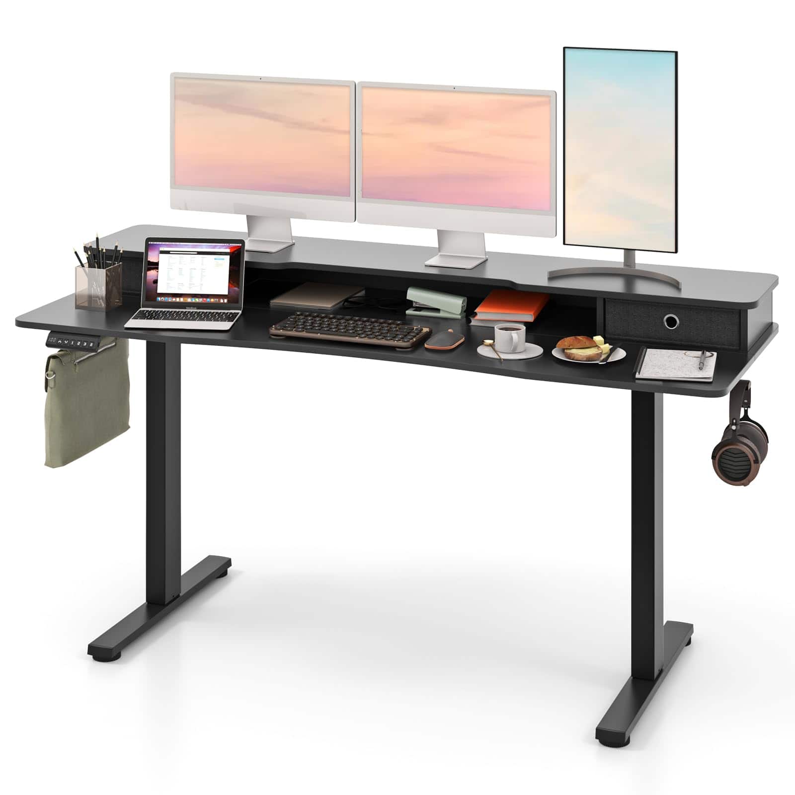 Ecooso - 63" x 24" Electric Standing Desk with 2 Drawers, Height Adjustable Sit-Stand Workstation - Black