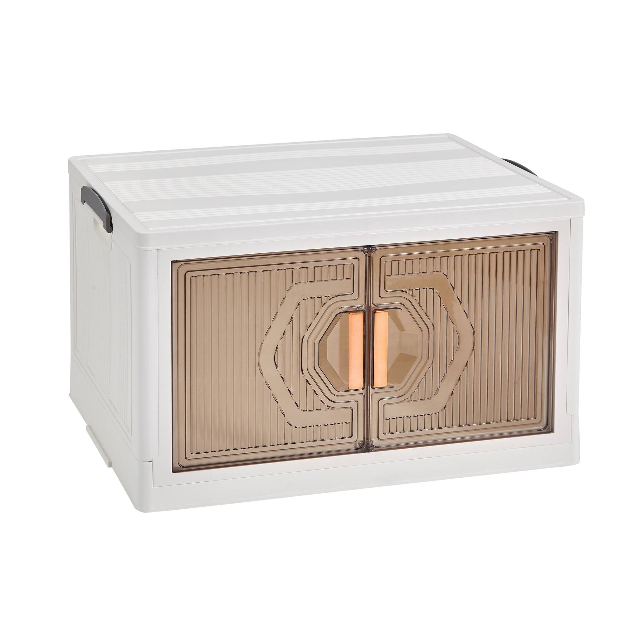 Alt View 1. Vecelo - Stackable Storage Bins with Wheels-72Qt(Single layer) Foldable Storage Cabinet with Doors, 3-Tier Collapsible Organizer - White.